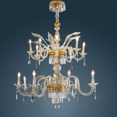 Golden Wood and Crystal Chandelier