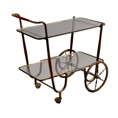 Chariot de Service Vintage Bois Laiton Verre Années 50