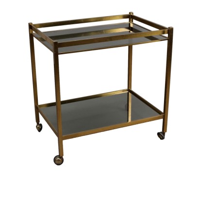 Vintage Kitchen Cart Brass Smoked Glass Italy 1970s