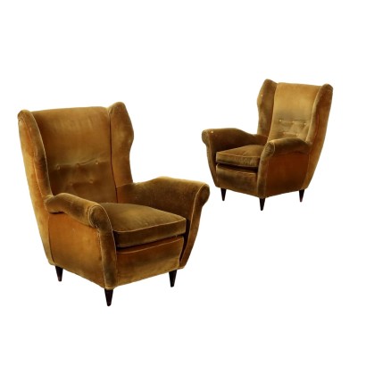 Vintage Bergère Armchairs Velvet Italy 1950s