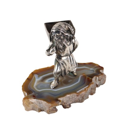 Vintage Figurine Mining Gnome Agate Silver Italy 1970s