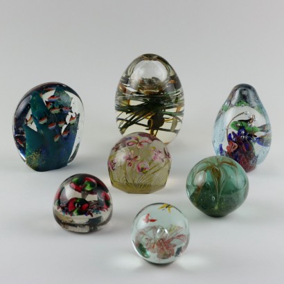 Set of 7 Glass Paperweights by M