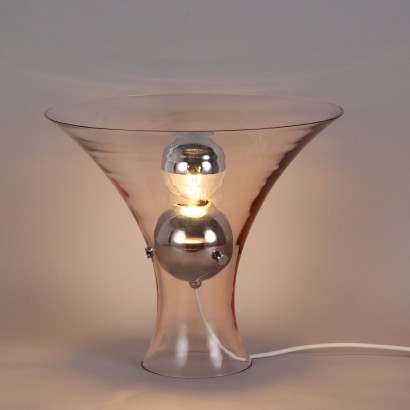 Lampe de Table Vintage Aluminium Verre Italie Années 70