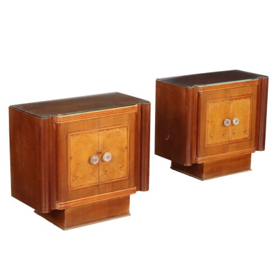 Pair of 40s-50s Burl Bedside Tables