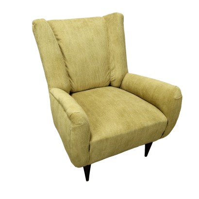 Fauteuil Vintage Bois Teinté Velours Italie Années 50-60