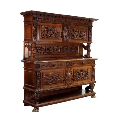 Buffet Ancien Style Néo-Baroque Noyer Italie XXe Siècle