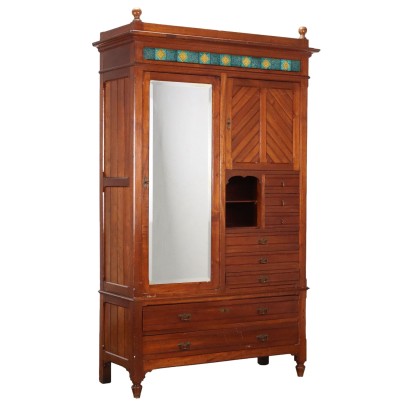 Armoire Ancien Acajou Tiroirs Miroir Italie du XIXe Siècle