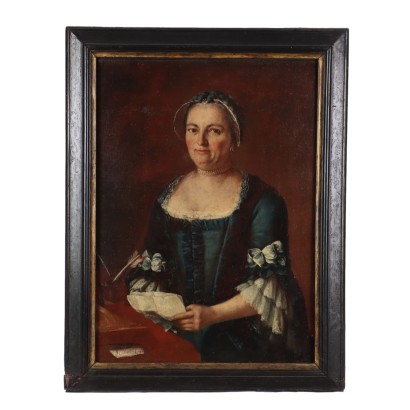 Antique Painting Female Portrait Oil on Canvas XVIII Century