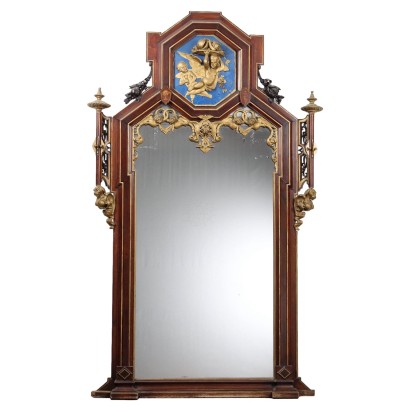 Miroir Éclectique Ancien Acajou Italie XIXe Siècle