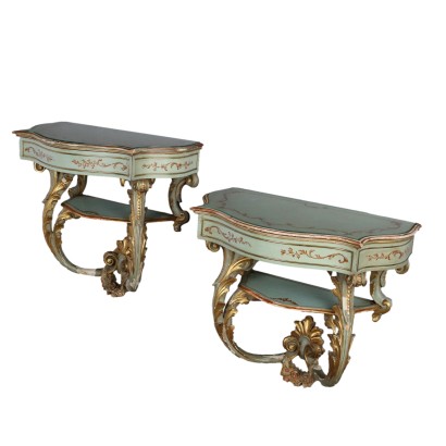 Antique Bedside Tables Gilded Wood Italy XX Century