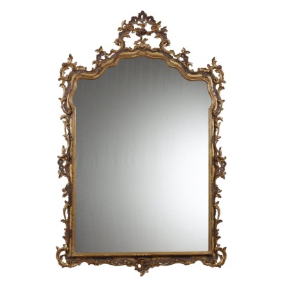 Miroir Ancien Style Rococo Tilleul Doré Italie XXe Siècle