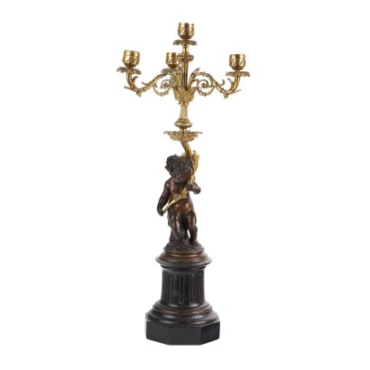 Candelabro in Bronzo e Marmo Nero