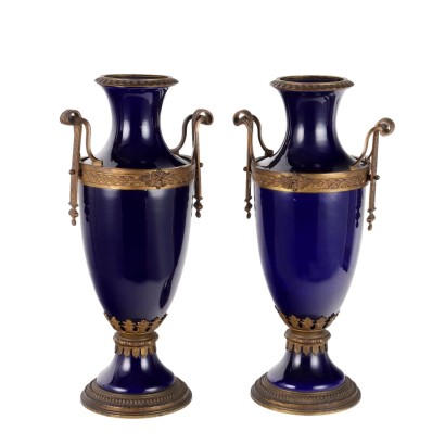 Vases Anciens Porcelaine Bleue France du XXe Siècle