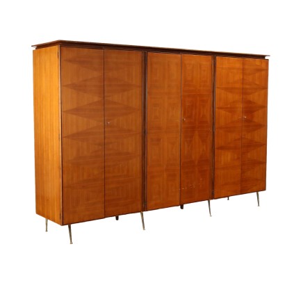 Vintage Wardrobe Walnut Veneer Brass Italy 1950s-1960s