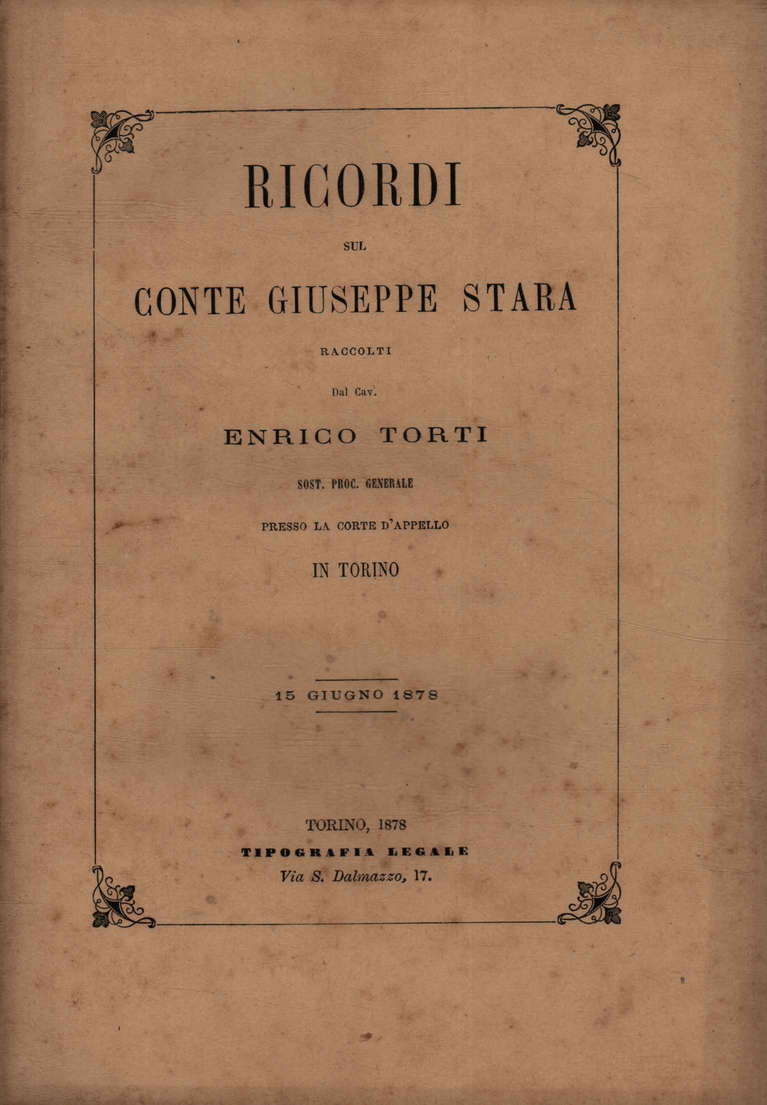 Ricordi sul Conte Giuseppe Stara raccolt