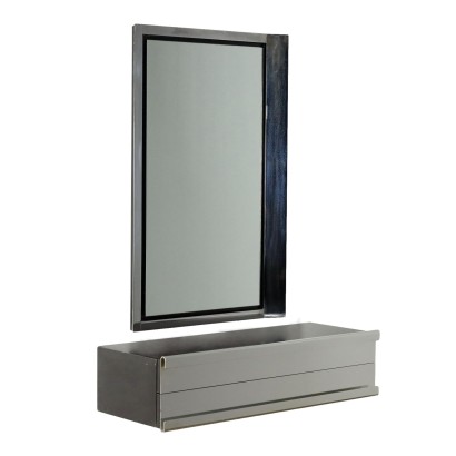 Console Vintage Bois avec Miroir Aluminium Italie Années 70