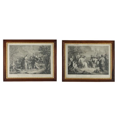 Antique Empire Frames with Prints Walnut XIX Century