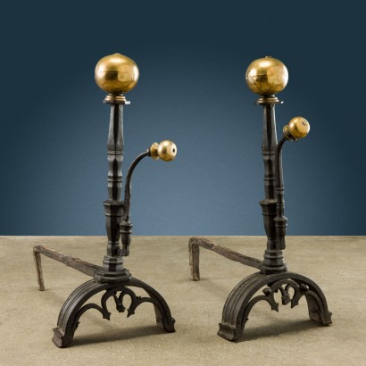 Pair of wrought iron andirons