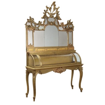 Vitrine Ancienne Style Rococo avec Miroir Tilleul XIXe Siècle