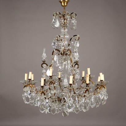 Antique Chandelier Brass Glass Italy Early XX Century