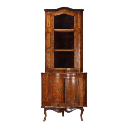 Baroque Corner Cabinet in Fir and Walnut