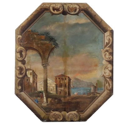 Tableau Ancien Paysage Huile sur Toile Italie XVIIIe Siècle