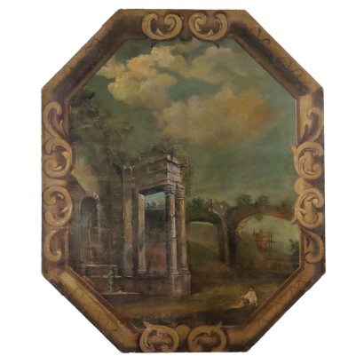 Tableau Ancien Paysage de Rivière Huile sur Toile XVIIIe Siècle