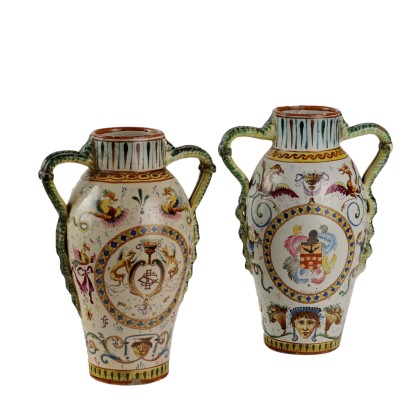 Vases Anciennes Majolique Man. Toscane Italie Début du XXe Siècle