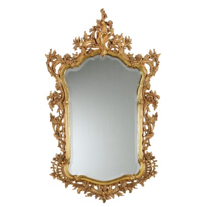 Antique Mirror Rococo Style Gilded Wood Italy XX Century