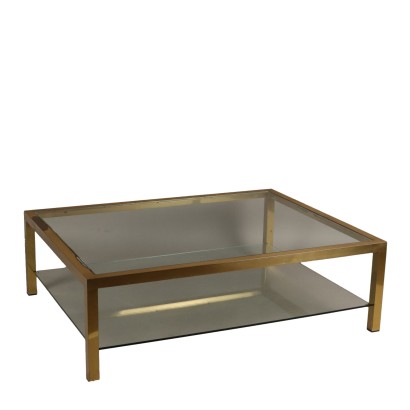 Vintage Coffee Table Brass Glass Italy 1970s-1980s