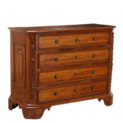 Commode Baroque Ancienne Noyer 4 Tiroirs du XVIIIe Siècle