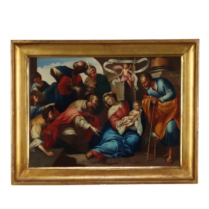 Antique Painting Adoration of the Wise Men Oil on Canvas XVIII Century