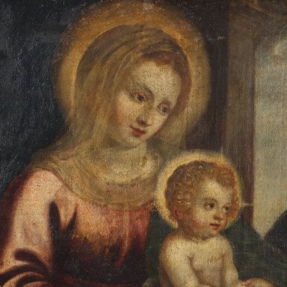 Peinture de la Sainte Famille avec des saints