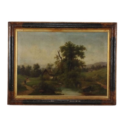 Tableau Ancien Paysage Huile sur Toile Italie XIXe Siècle