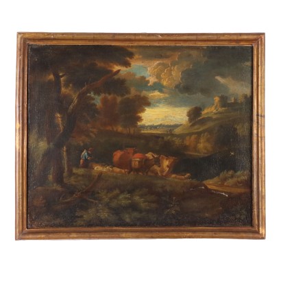 Painting Landscape with Herds, Painting by Pietro Cignaroli, Landscape with Shepherd and Herds, Pietro Cignaroli, Pietro Cignaroli, Pietro Cignaroli, Pietro Cignaroli