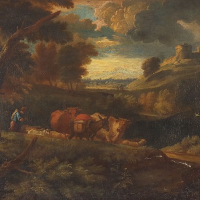 Painting Landscape with Herds, Painting by Pietro Cignaroli, Landscape with Shepherd and Herds, Pietro Cignaroli, Pietro Cignaroli, Pietro Cignaroli, Pietro Cignaroli