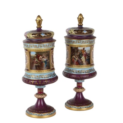 Pair of Vienna Porcelain Potiches with Lid