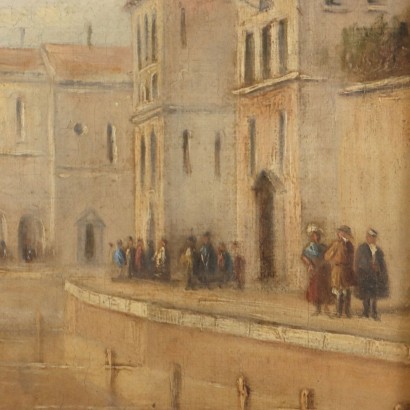 Peinture Vue de la ville avec canal%,Vue de la ville avec canal et personnages,Peinture Vue de la ville avec canal%,Peinture Vue de la ville avec canal%