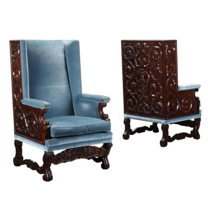 Antique Armchairs Neo-Baroque Style Walnut Italy XIX Century