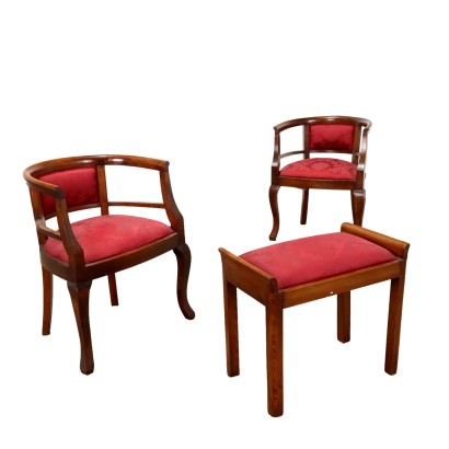 fauteuils et tabouret, fauteuils gondole avec pouf