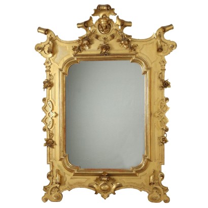 Antique Large Mirror Umbertino Swiss Pine Italy XIX Century