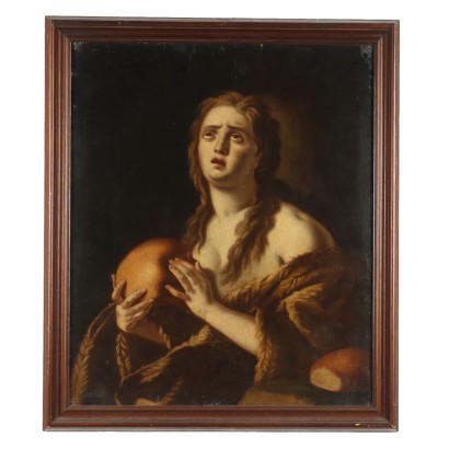 The Penitent Magdalene Oil on Canvas Antique Painting XVIII Century