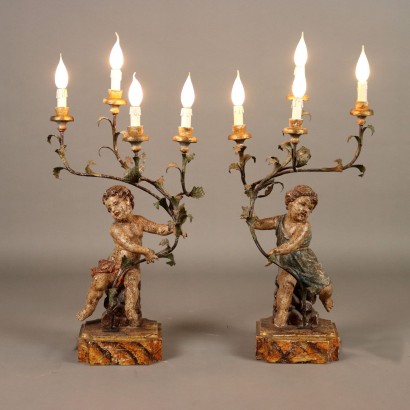 Antique Lamps Gilded Sheeth Metal Carvings Italy XX Century