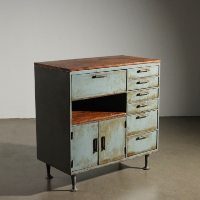 Vintage Workshop Cabinet Wood Metal Design Italy 1960s