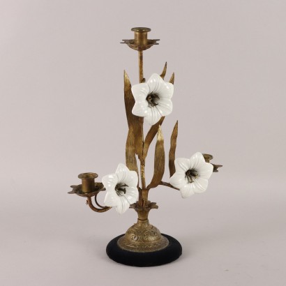 Antique Candelabra Bronze Ceramic Italy XIX Century