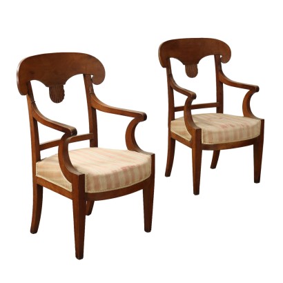 Antique Directoire Armchairs Cherrywood Fabric XVIII-XIX Century