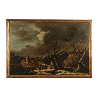 Antique Painting Influence of Marco Ricci Winter Landscape '700