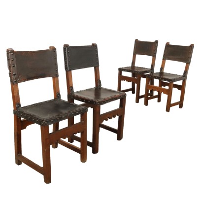 Antique Baroque Chairs Walnut Leather Italy XVIII Century