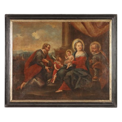 The Holy Family with Saints Antique Painting XVII-XVIII Century
