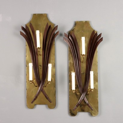 Antique Wall Lamps 3 Lights Wrought Iron Italy XX Century